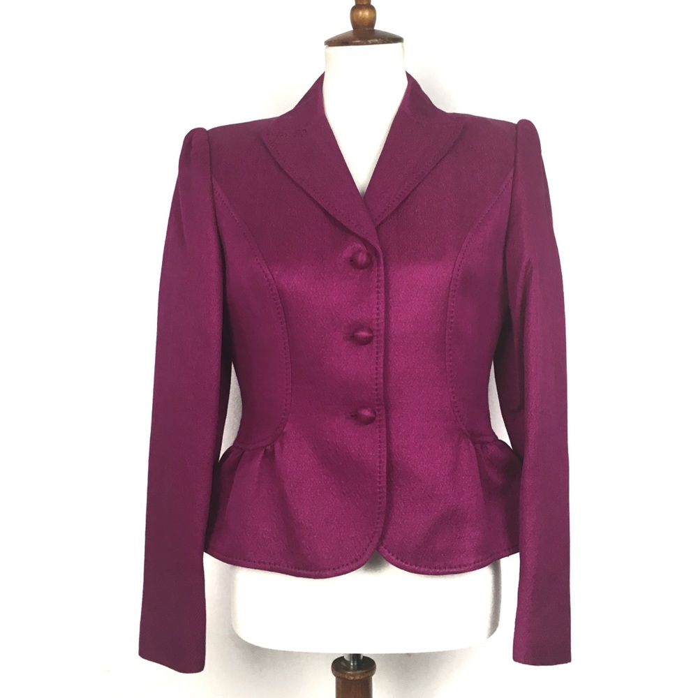 Anne Klein Fuchsia Textured Silk Wool Blazer - Picture 1 of 8